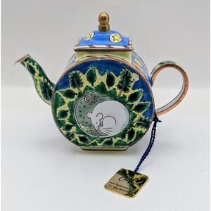 Trade Plus Aid Copper & Enamel Miniature Teapot Sleeping Mouse C905 Rare